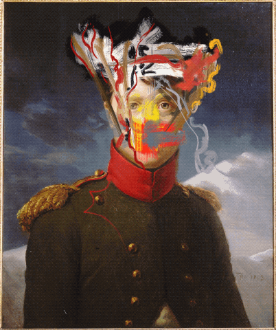 High Crown End 2023: A modern digital art piece selected for the Strange History's Grande Armée exhibition, curated by Historic_Crypto for the Strange History Channel. This artwork creatively fuses historical military portraiture with vibrant, abstract digital expressions, embodying a reinterpretation of historical narratives through contemporary art.
