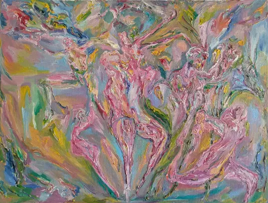 Les Bacchanales — oil relief on canvas after Georges Rasetti, Subrealism by Treeskulltown
